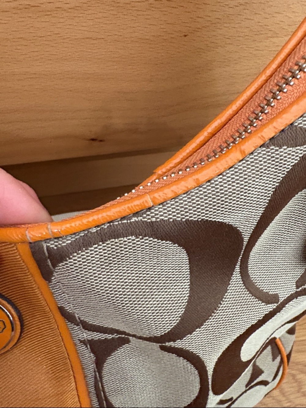 Coach Canvas Signature Hobo with Orange Trim - Picture 6 of 11